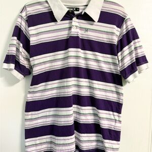 Vintage Hurley Y2K Purple Green Stripe Polo Shirt Men’s XL Cotton Skate Prep